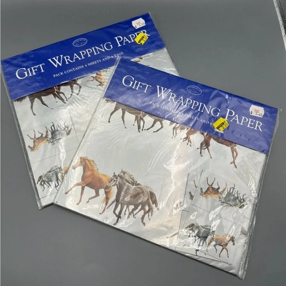 2 Packs Otter House Christmas Wrapping Paper Gift Winter Horse Metallic NOS 1998